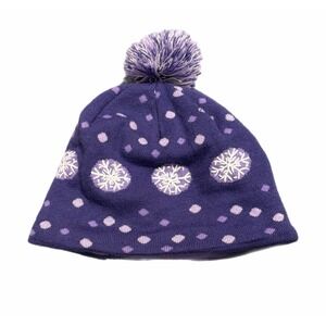 LL Bean Girls Purple Snowflake Pom Pom Beanie Hat Sz L Winter Warm ski snowboard